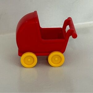 Vintage Playmobil Stroller Pram Red & Yellow Accessory